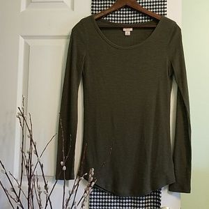 Olive Green Heather Ribbed Long Sleeved Shirt